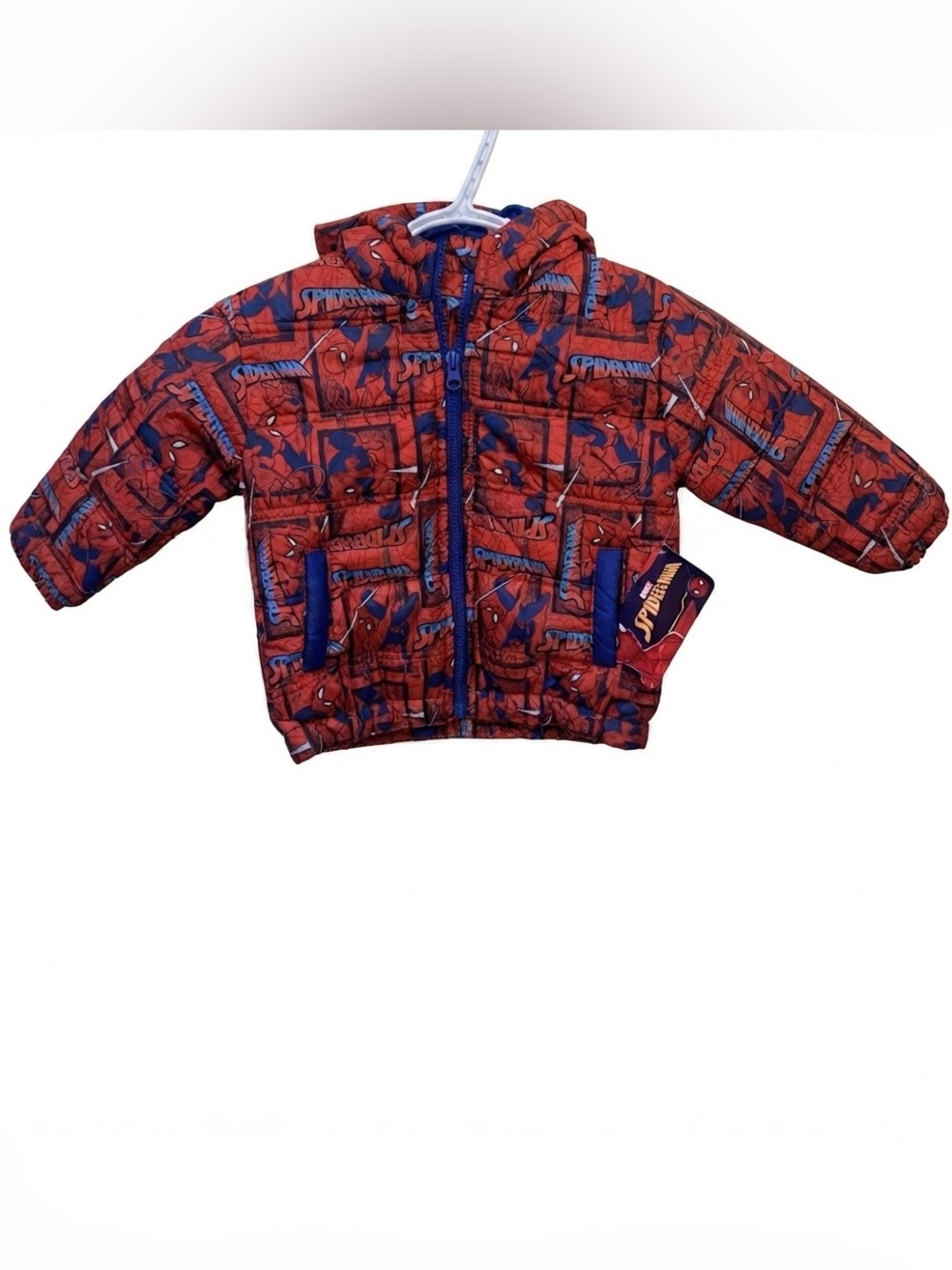 Marvel Spiderman Printed Red Hooded Puffer Jacket, Lightweight - Boy's 2T NEW